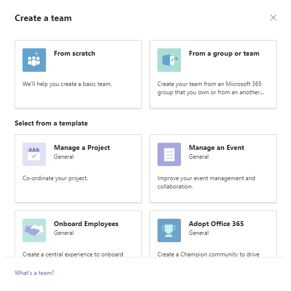 Teams for Business - Create Team - Step 1